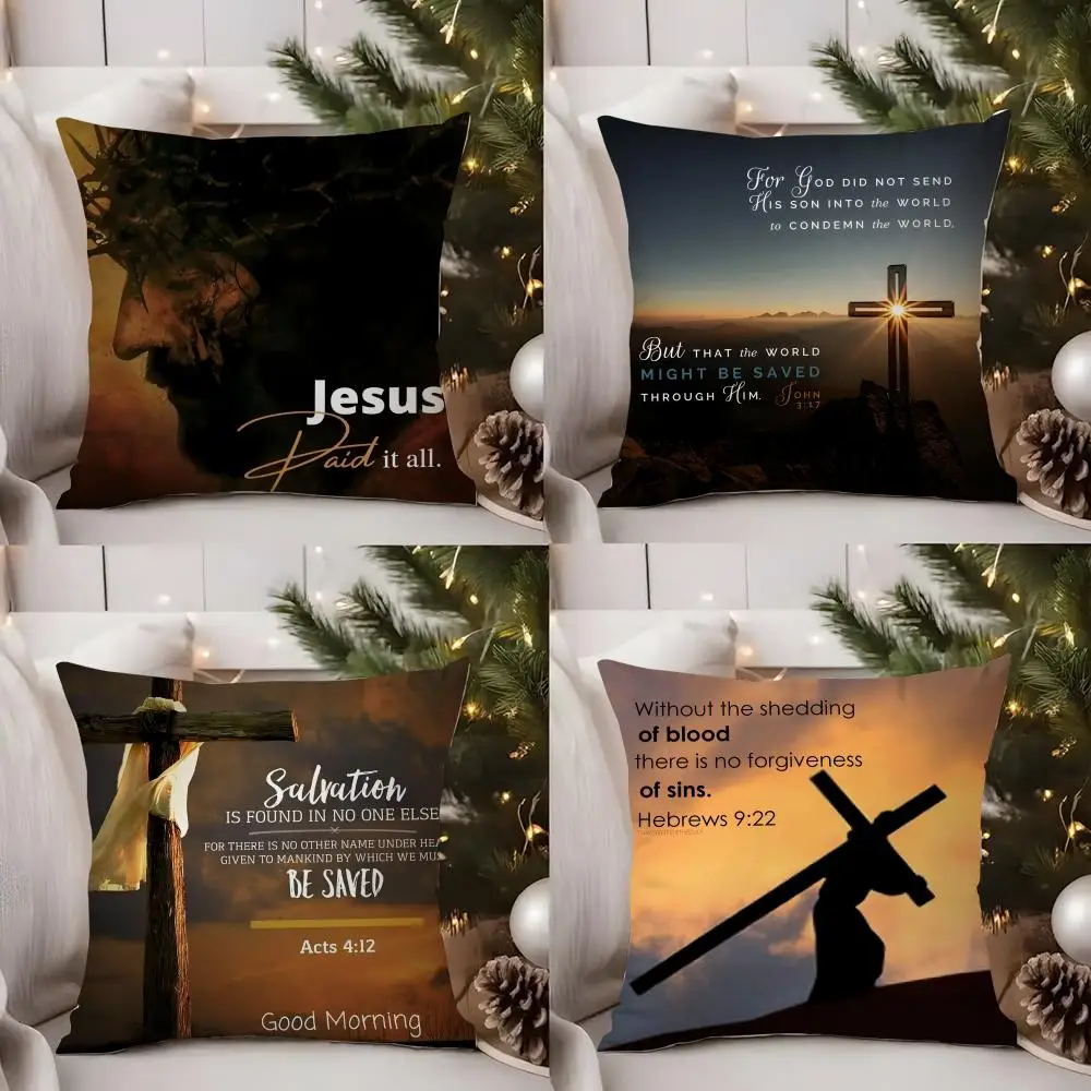 

Good Friday Christ Text Cushion Cover Short Plush Double-sided Print Square Throw Pillow Covers Sofa Home Cushion Decor