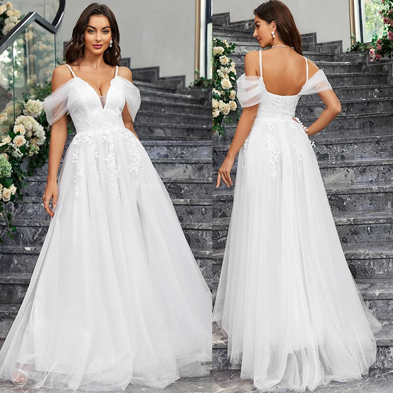 2024 New Prom Dress With Lace Flowers Off The Shoulder Sweet Long Formal Wedding Party Dress Elegant WomGown Vestido De Noiva