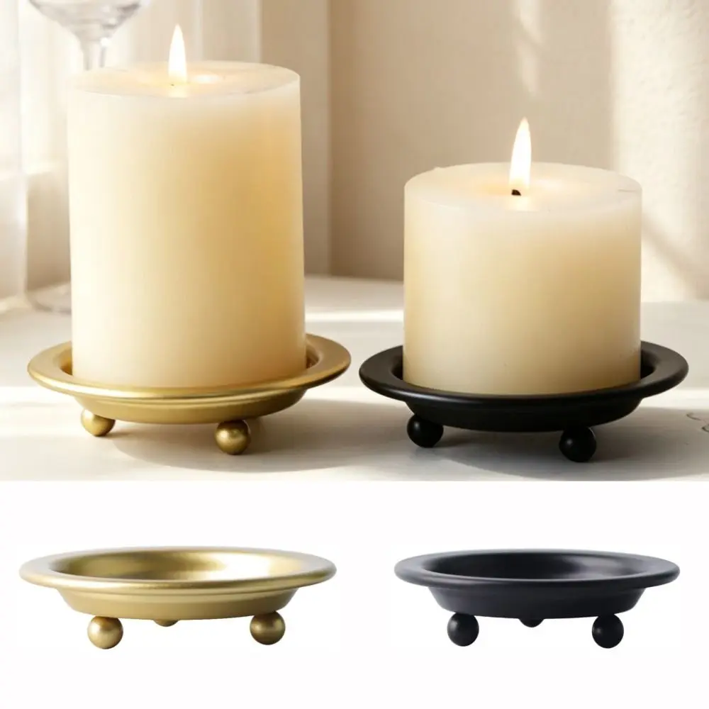 Reusable Vintage Iron Candle Holder Gold/Black Round Shape Candle Plate 4.13 Inch Diameter Candle Tray Home Decor