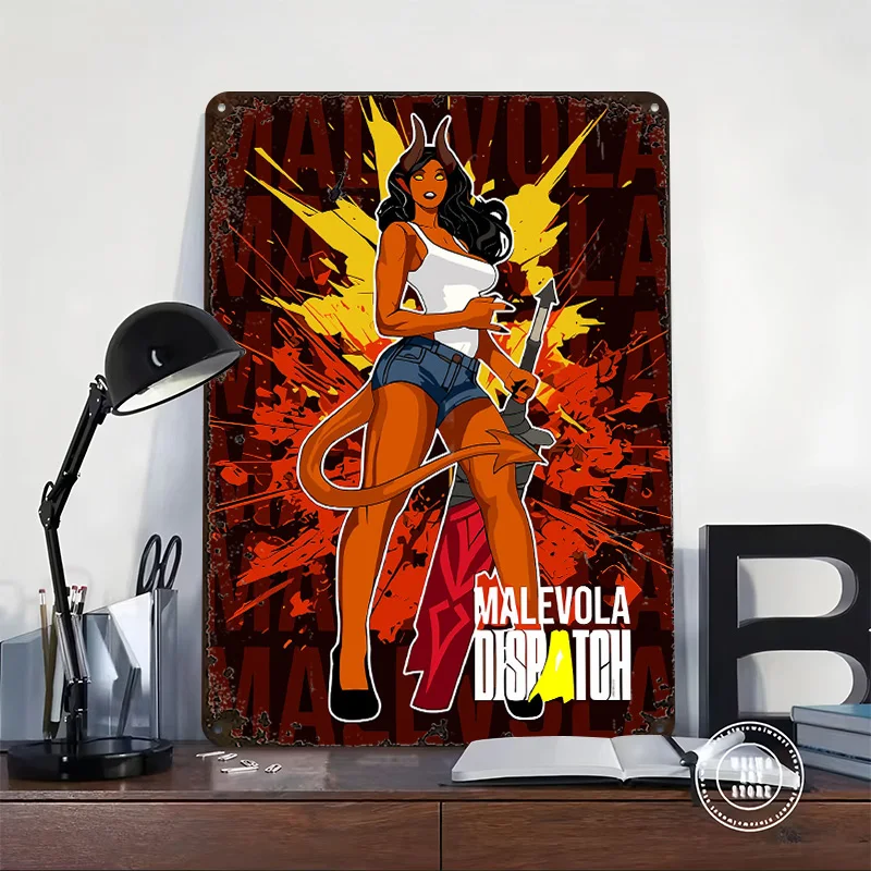 Malelola Dispatch: Devil Girl Illustration 3D Printed Texture Poster Personalized Wall Art Retro Metal Tin Signs for Desk Decor