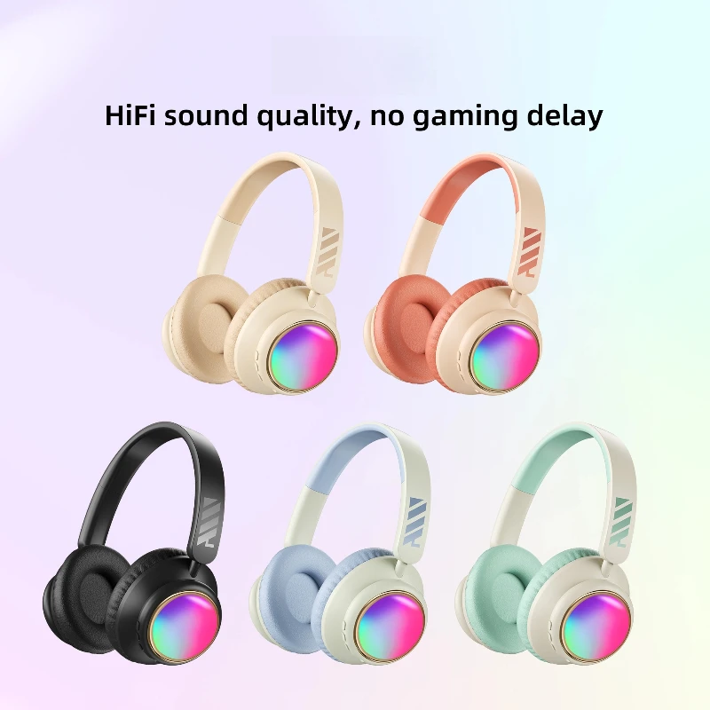 Som surround de alta fidelidade sem fio bluetooth ultra longa vida útil da bateria cabeça montada com cancelamento de ruído fones de ouvido luz colorida rgb