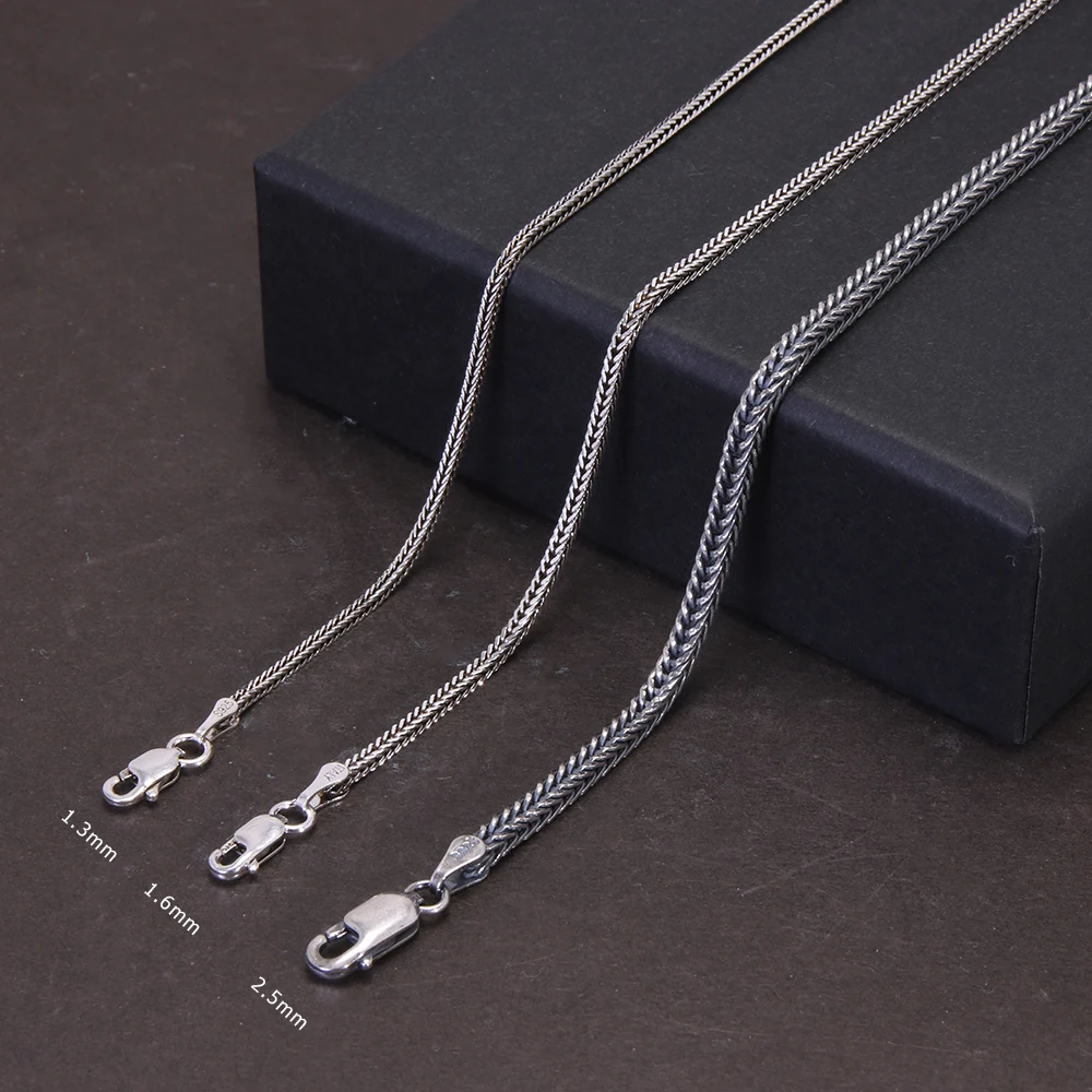 Pure S925 Sterling Silver Bright Classical Chopin Link Weave Fox Tail Pendant Chain Necklace 1.6mm Thick Men Woman Fine Jewelry