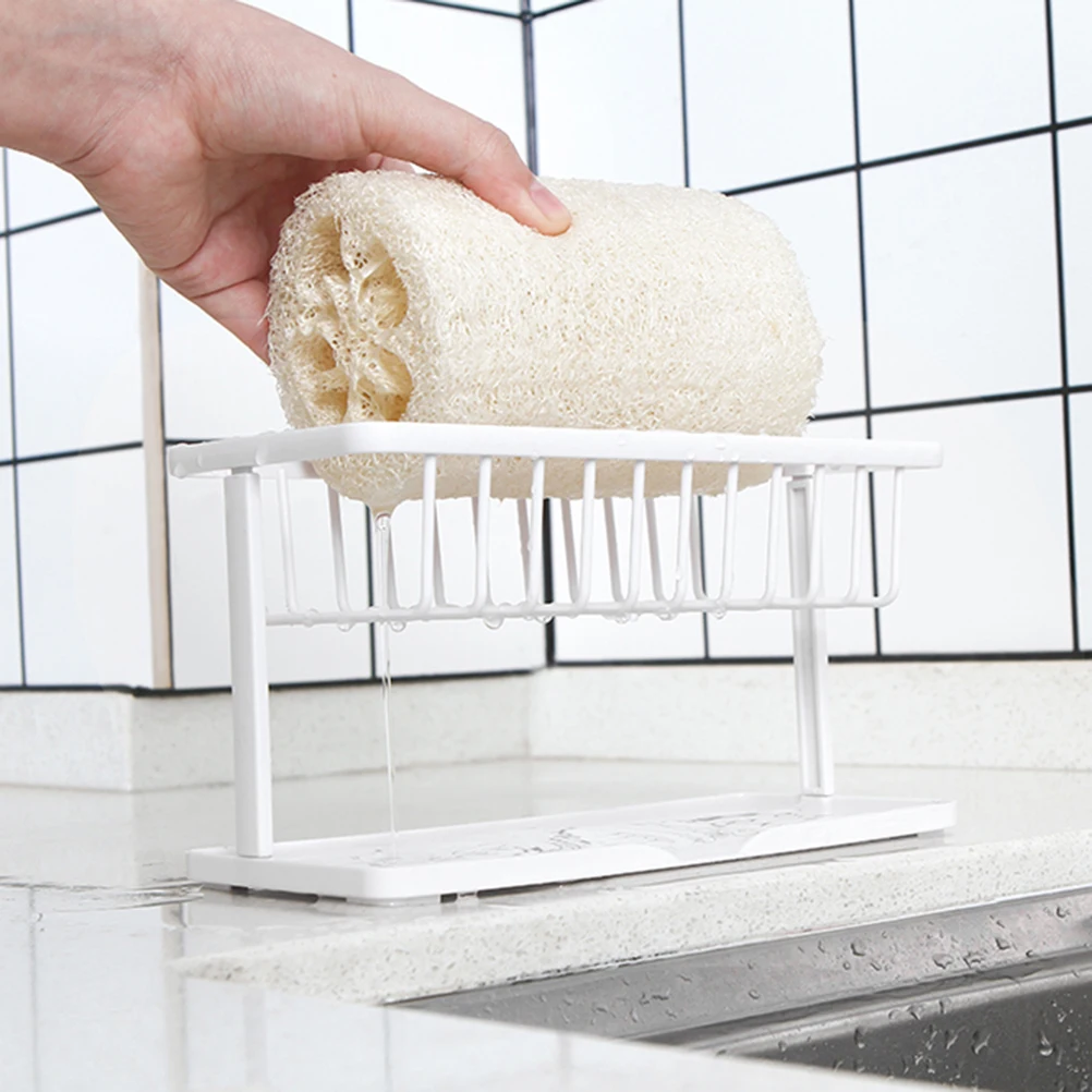 

Sink Double-Layer Drain Rack White Premium Plastic Countertop Storage Shelf Kitchen Organizer for Sponge Soap Bath Ball