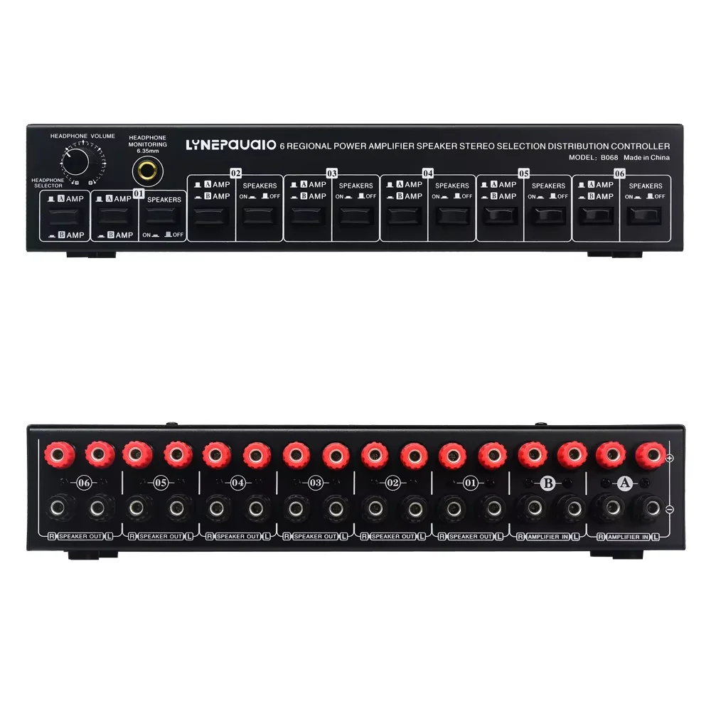 2 In 6 Out Power Amplifier Speaker Selector Switcher 6 Region Stereo Speaker Distribution Controller