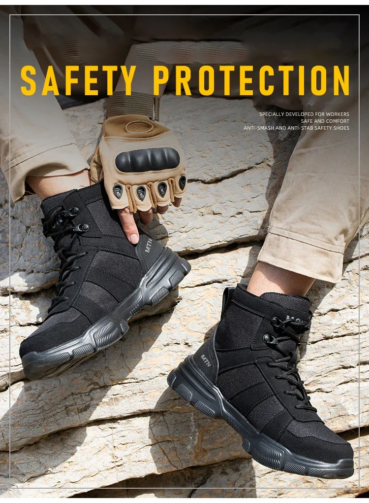 Stahlkappen-Arbeitsschuhe Unzerstörbare Sicherheitsschuhe für Männer Stoßfeste, durchtrittsichere Bergbaustiefel Modische Herren-High-Top-Stiefel Sneakers – Detail 9
