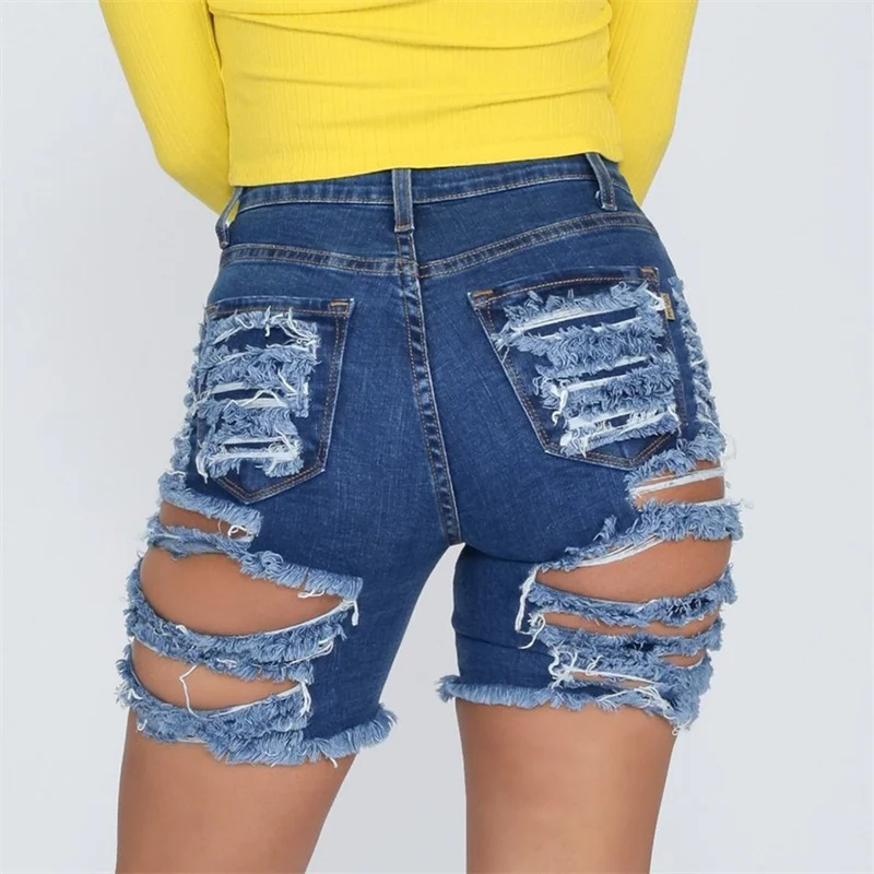 Mode gebrochene Löcher aushöhlen Jeans shorts Frauen neue hohe Taille Stretch Dreiviertel hose weibliche Mini Jeans Trend Streetwear