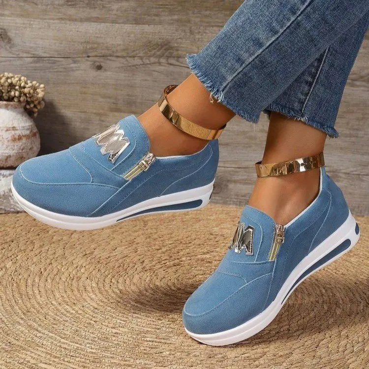 

New 2024 Women Platform Side Zipper Casual Vulcanized Shoes Zapatillas Mujer Sapato Plataforma Feminino Sneakers