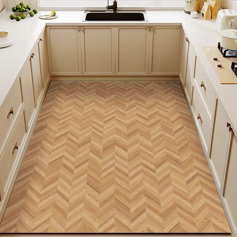Kitchen Floor Mat Imitation Wood Grain Pvc Leather Waterproof Carpet Non-slip Oil-proof Foot Mats Large Size Home Decoration Rug