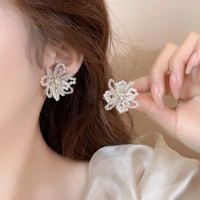 

Vacation Style White Beaded Earrings , Unique 2025 New Earrings for Women,Handmade Beaded Flower Earrings Jewelry