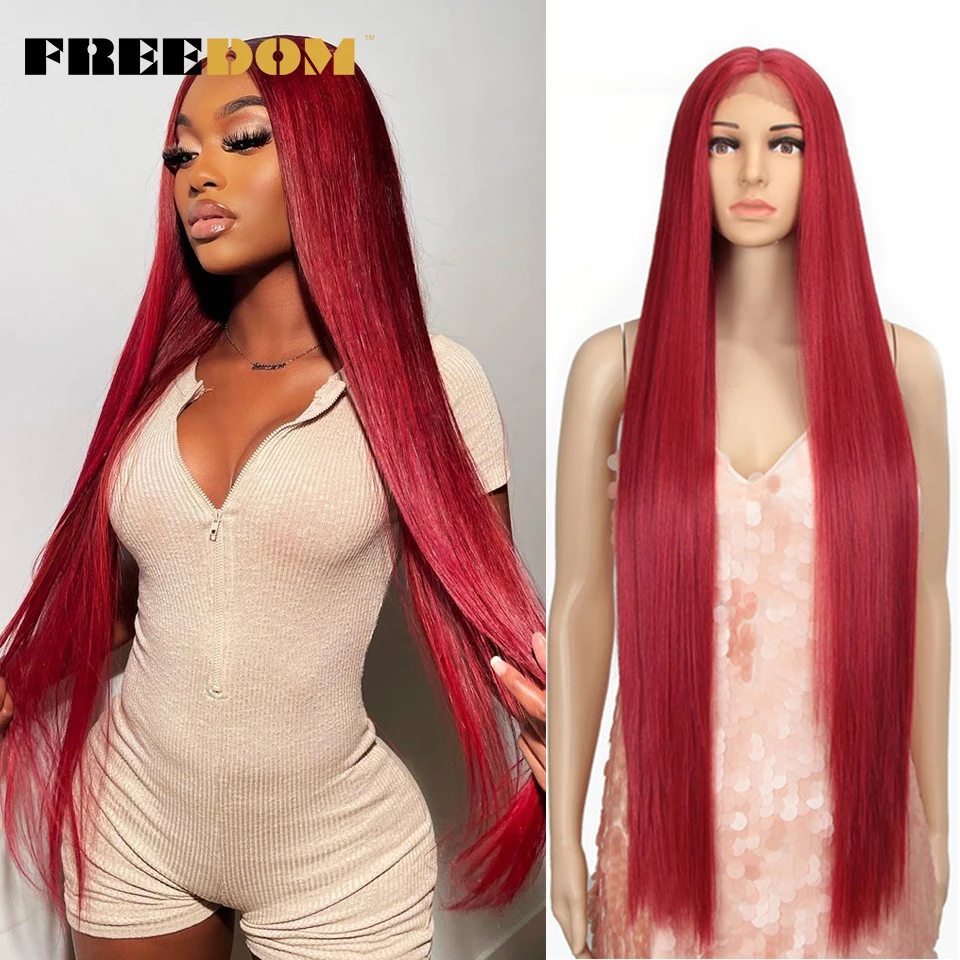 Vrijheid Synthetische Lace Pruik 38 Inch Diepe Deel Lange Rechte Pruik Ombre Roze Cosplay Pruiken Synthetische Lace Front Pruiken Voor zwarte Vrouwen