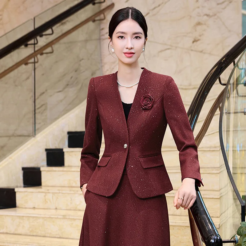 Elegant Wool Blend Skirt Set V neck Quilted Single Button Jackets Elastic Waist Midi Skirts 2025 Winter Sets Womens 2 Piece
