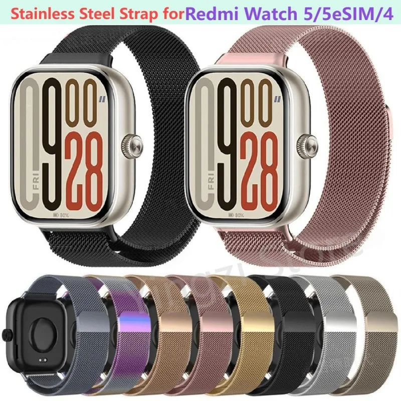 Pulseira de Aço Inoxidável para Redmi Watch6 5 4 SmartWatch, Bracelete Magnético Milanesa para Xiaomi Mi Band 10 Pro 9Pro 8Pro