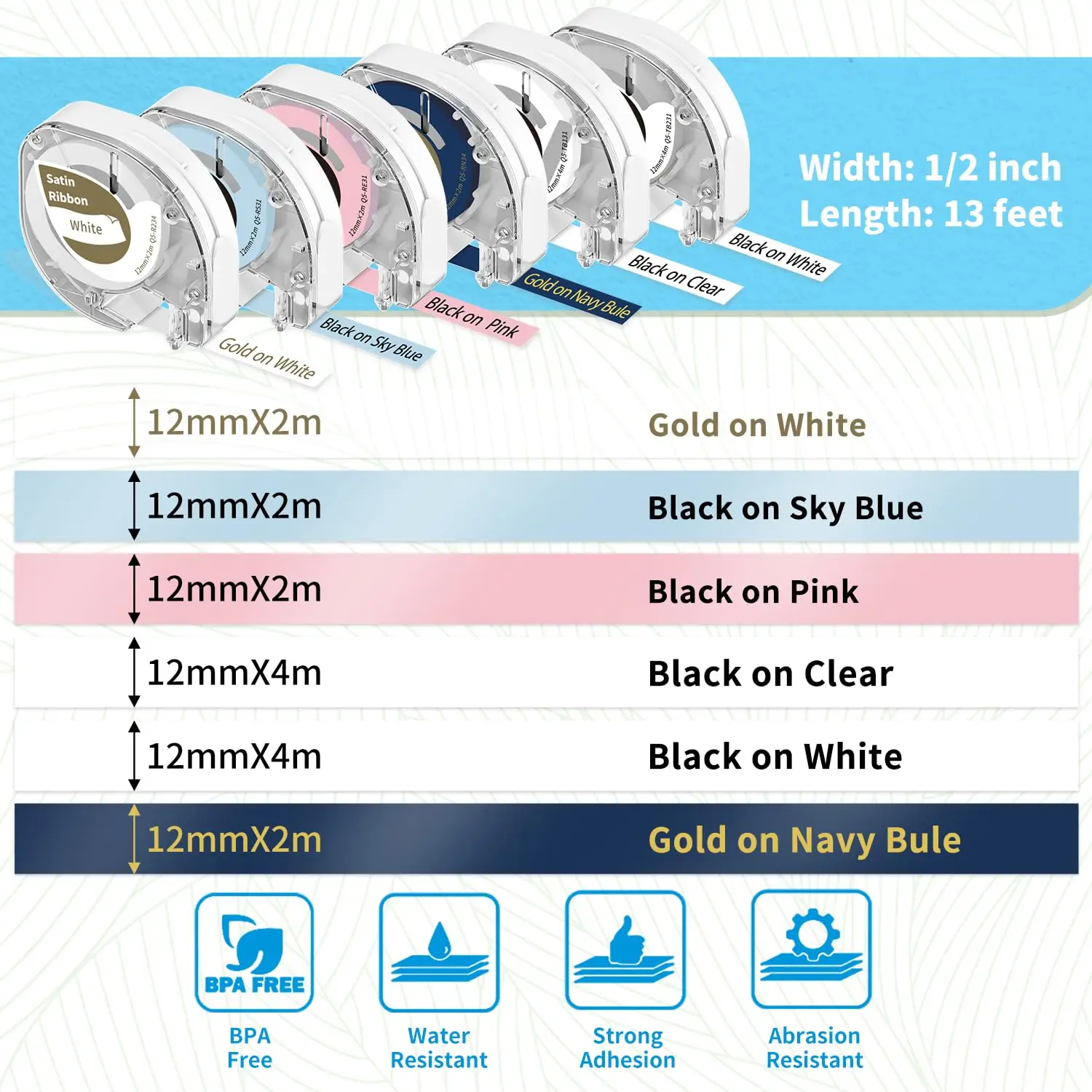 For Phomemo P12 & P12-Pro Label Maker Label Tape Refills Satin Ribbon Plastic Label Tape Compatible Dymo Label Maker LT-100H