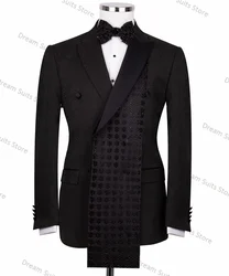 Black Crystals Men Suits Set 2 Piece Blazer+Cotton Pants Customized Formal Office Jacket Prom Wedding Tuxedo Male Business Coat