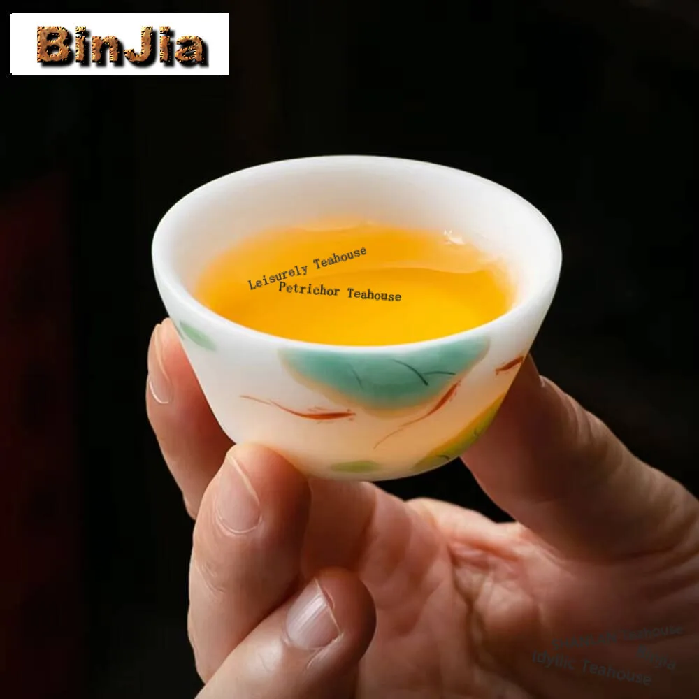 Icy Mutton Fat Jade Travel Tea Set Hand-painted Lotus Hand-grasp Pot Tea Set Antique Tea Ceremony Set Pot And Cup Set Cha Crafts