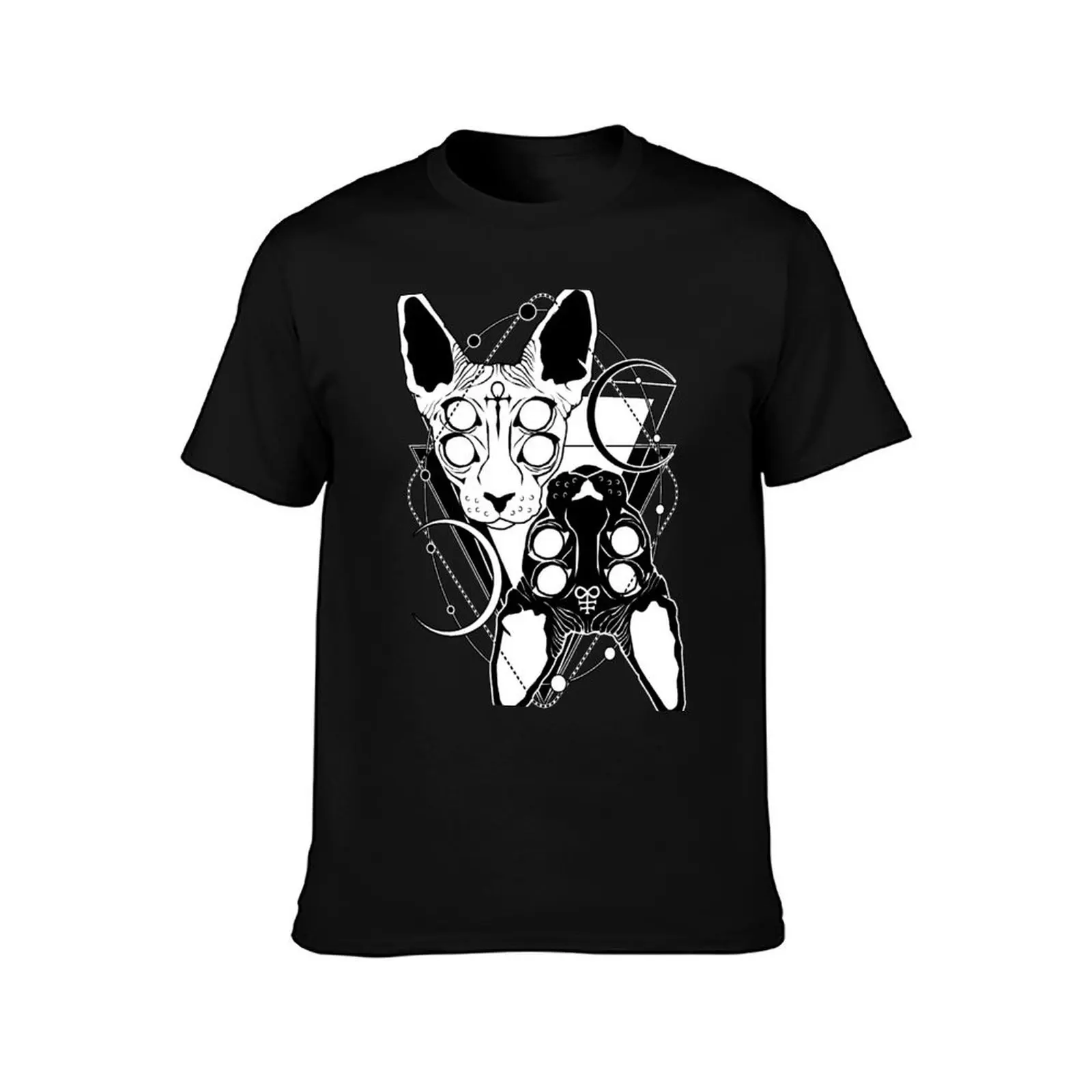 Sphynx cats with ankh and Leviathan cross symbols T-Shirt Fashion Print Casual Short Sleeve T-Shirt
