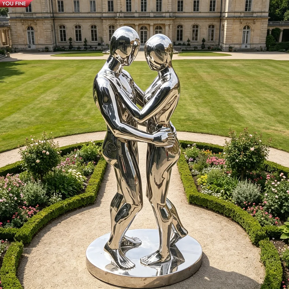 YOUFINE Romantic Outdoor Landscape Art Installation Abstract Modern Stainless Steel Sculpture of an Embracing Couple Statue