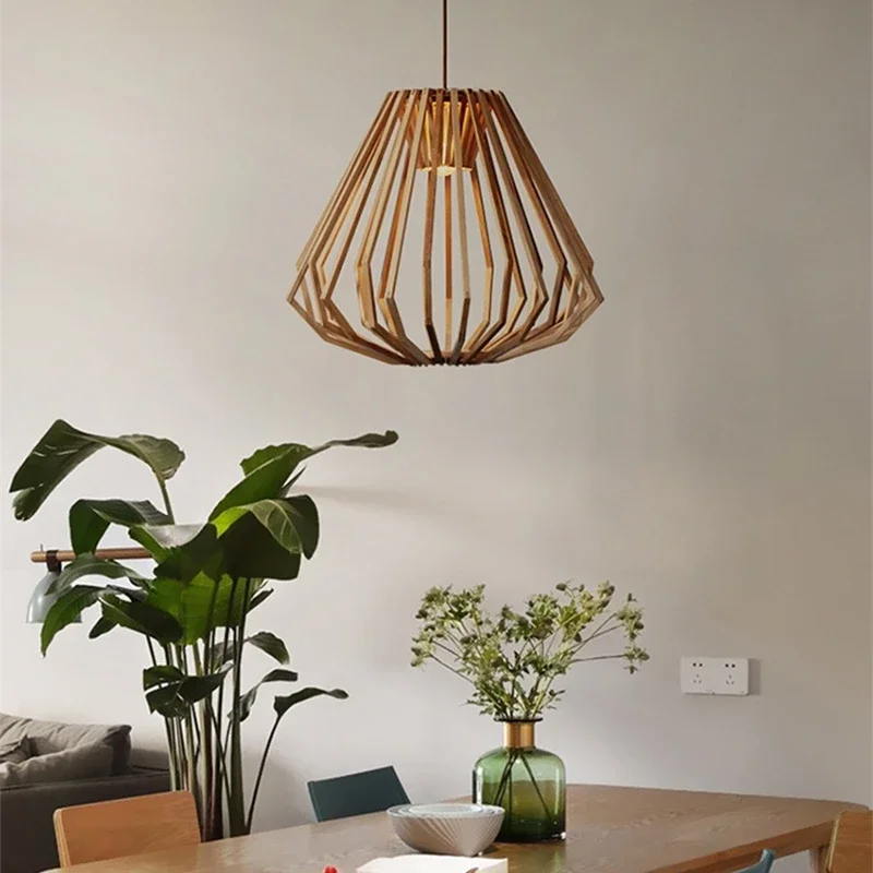 Imagem -06 - Nordic Wooden Cage Chandelier For Living Room Solid Wood Art Led Lamp Iluminação Interior Home Decor Dining And Study