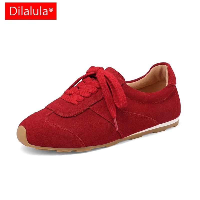 Dilalula 2027 Natural Leather Women Sneakers Lace Up Walk Flats Female Comfort Flat Heel Casual Sneakers For Students Size 34-43