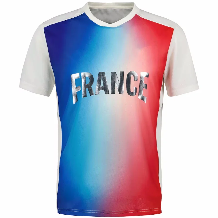 2024 Summer New Men\'s Tops Fashionable FRANCE 3D Gradient Sports Breathable Quick drying Round Neck Short Sleeve T-shirts