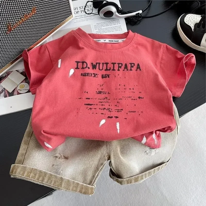 

Children's Clothes 2026 New Summer Thin Loose Casual Kids Tracksuit Popular Design Baby Boy Short Sleeve Suit T-shirt Shorts