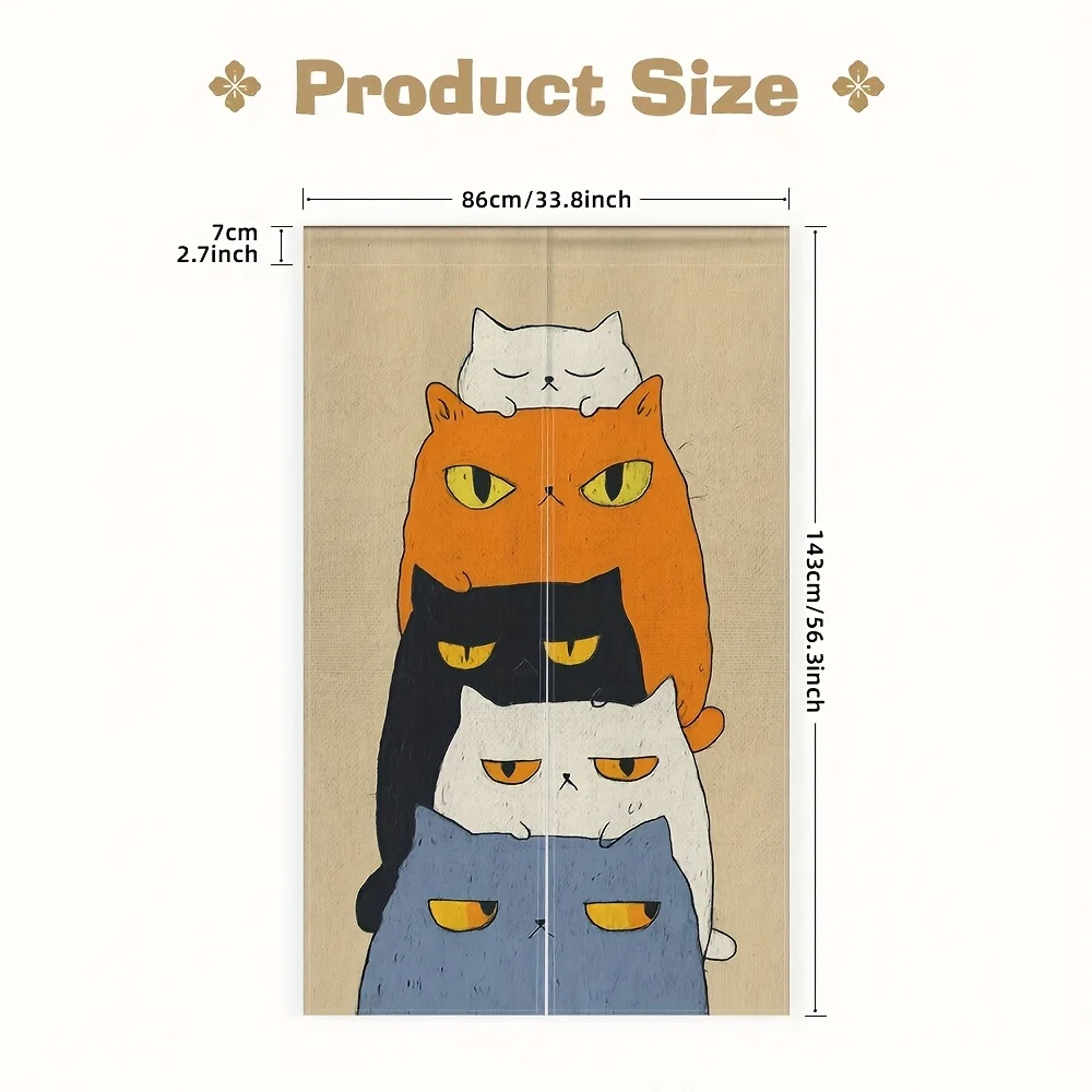 Stacked Cats Noren Curtain – Cute Cartoon Cats in a Tower, Playful Design for Kitchen, Tea Room, or Home Entry Decor