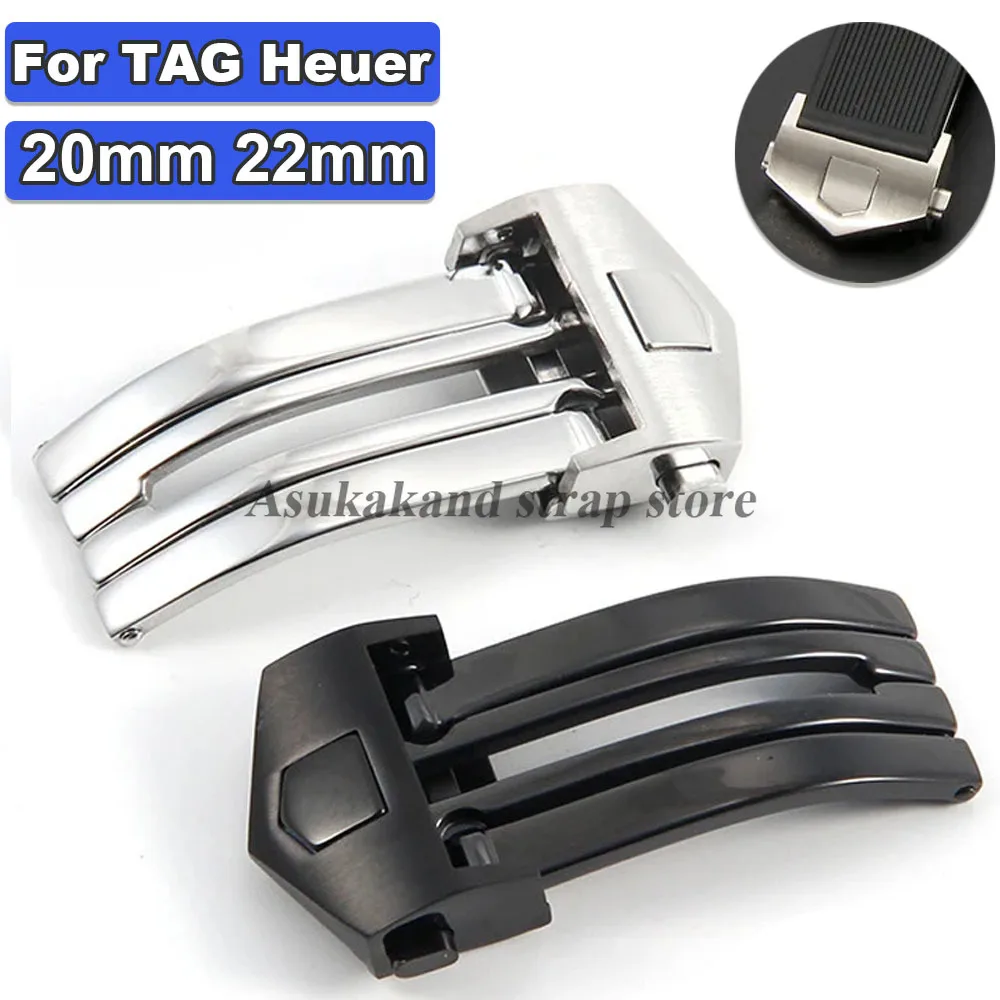 Stainless Steel Solid Folding Buckle 18mm 20mm For TAG Heuer Metal Strap Buckle Silicone Leather Watchband Double Button Clasp