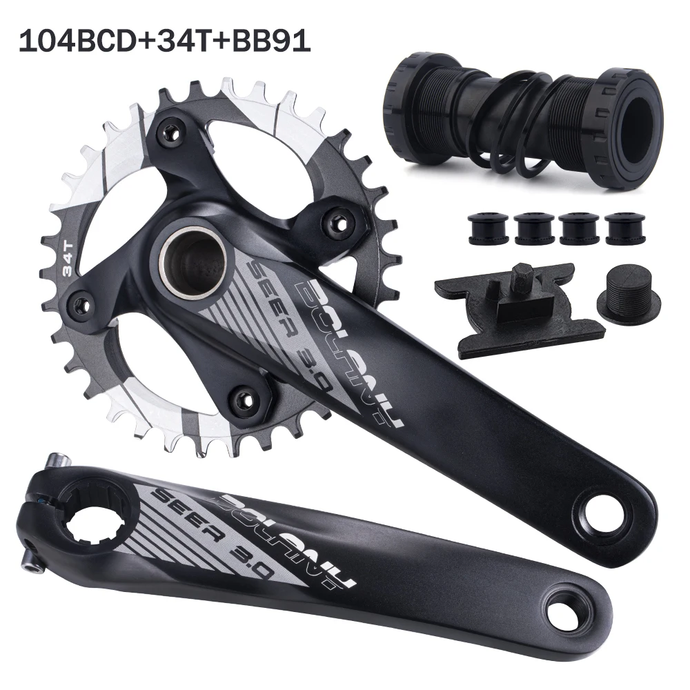 BOLANY Mountainbike Kurbelgarnitur 170MM 104BCD Kurbelgarnitur Hohl Kurbel Aluminium Legierung MTB Fahrrad Kurbel Kettenblatt Fahrrad Zubehör – Detail 1