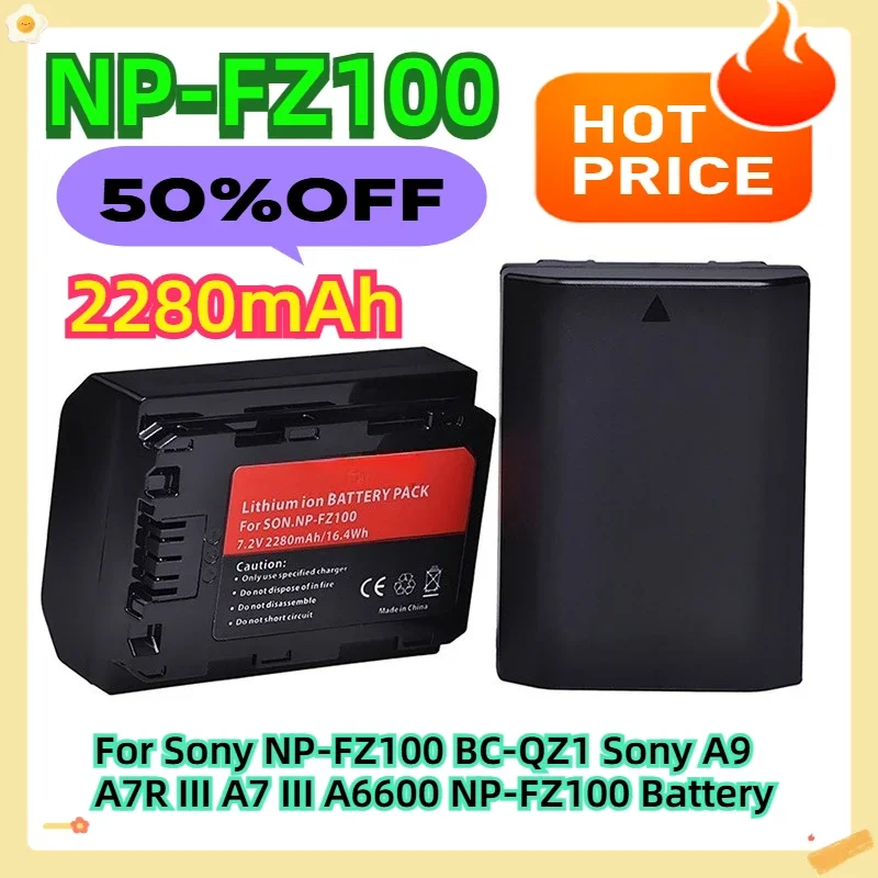 For Sony NP-FZ100 BC-QZ1 Sony A9 A7R III A7 III A6600 NP-FZ100 Battery 2280mAh