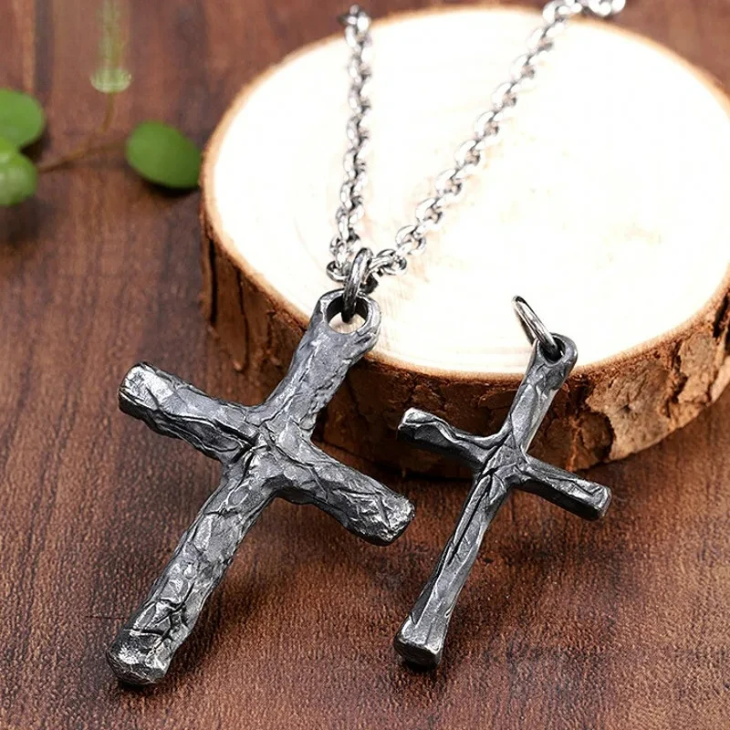 

New S925 Silver Distressed Personalized Exquisite Cross Shaped Frame Pendant Couple Gift