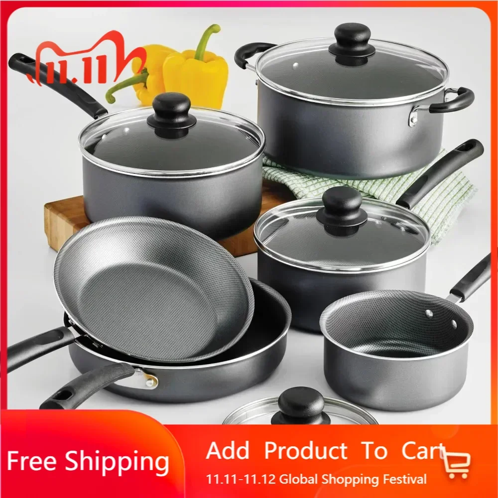 10 Piece Pots and Pans Set for Kitchen Accessories Free Shipping Non-stick Cookware Set Cooking Pot Pan Sets Kits Kit Dining Bar