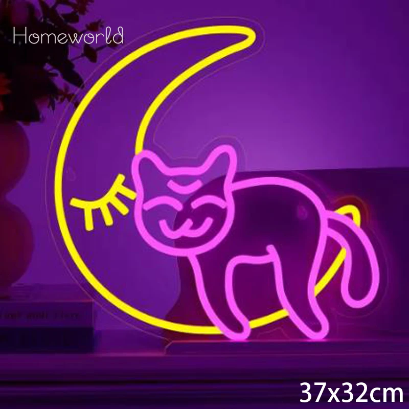 Moon Cat Neon Sign Light Custom LED room  Art Wall Decorative Lights，Animal Beauty Business Logo，Birthday Christmas Gift