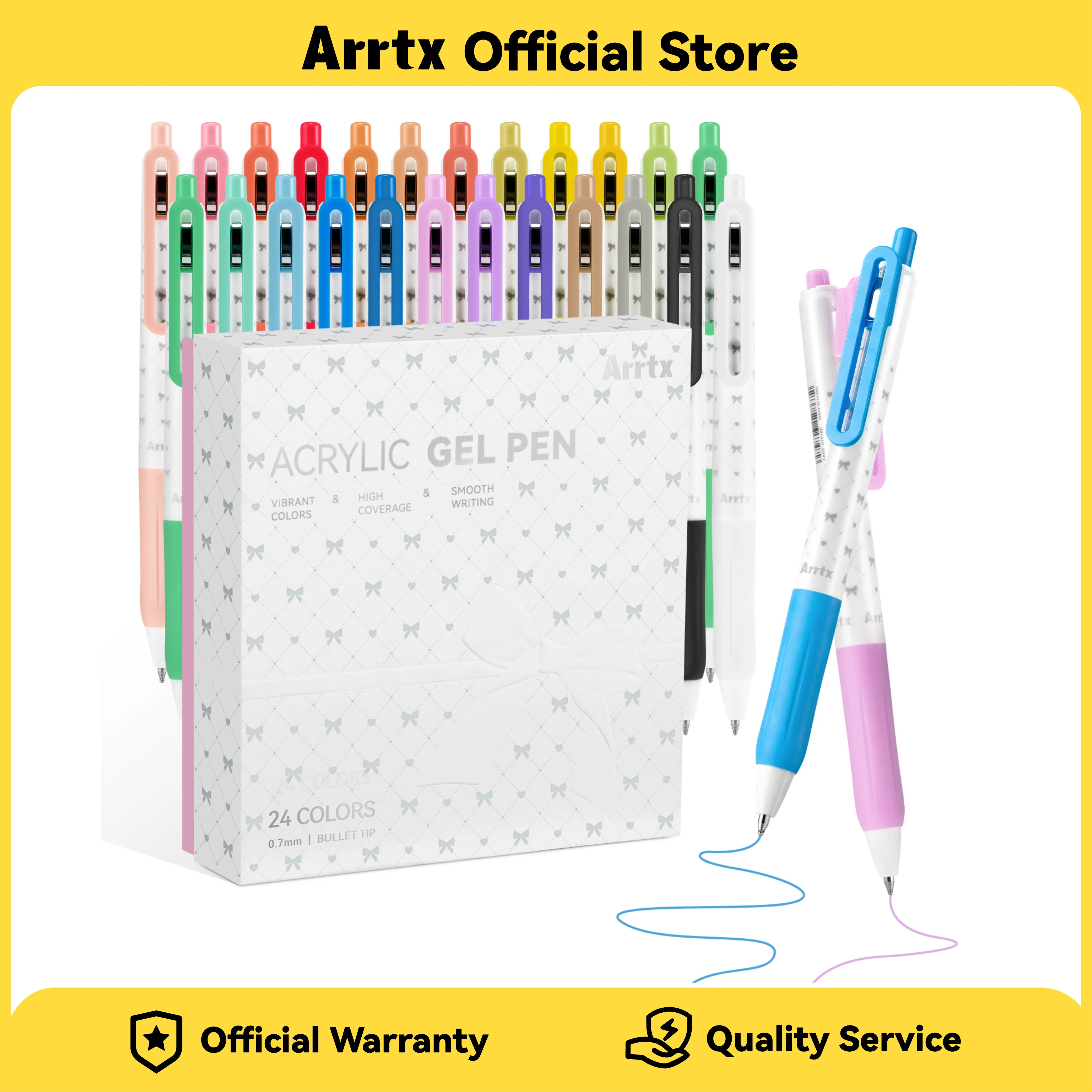 Arrtx Retractable Acrylic Gel Pens, 24 Colors 0.7mm Fine Bullet Tip, Direct Ink Flow Waterproof For Note-Taking, Journaling