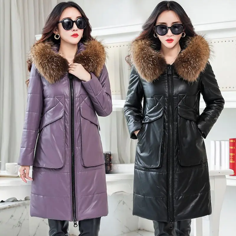 2024 New Genuine Leather Down Coat Women's Autumn and Winter Warm   Extra Large Thickened Windproof Parka X24