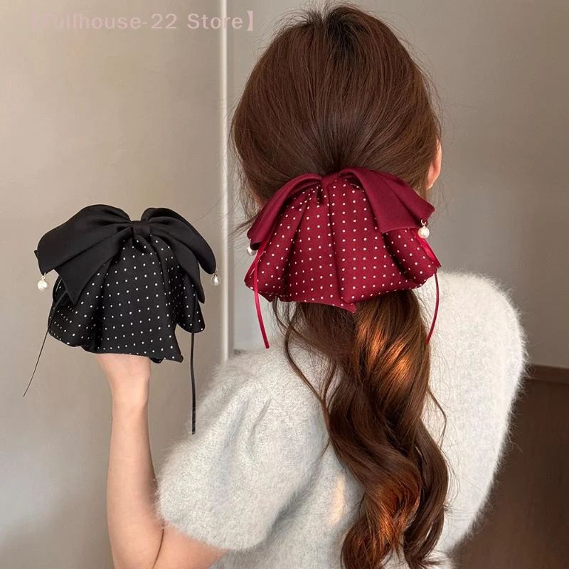 

【MAX-22】Black Red Pearl Bow Hair Clips Shark Hair Claw Clip Hairpins Spring Clip Fashion Ponytail Barrettes Hair Accessories