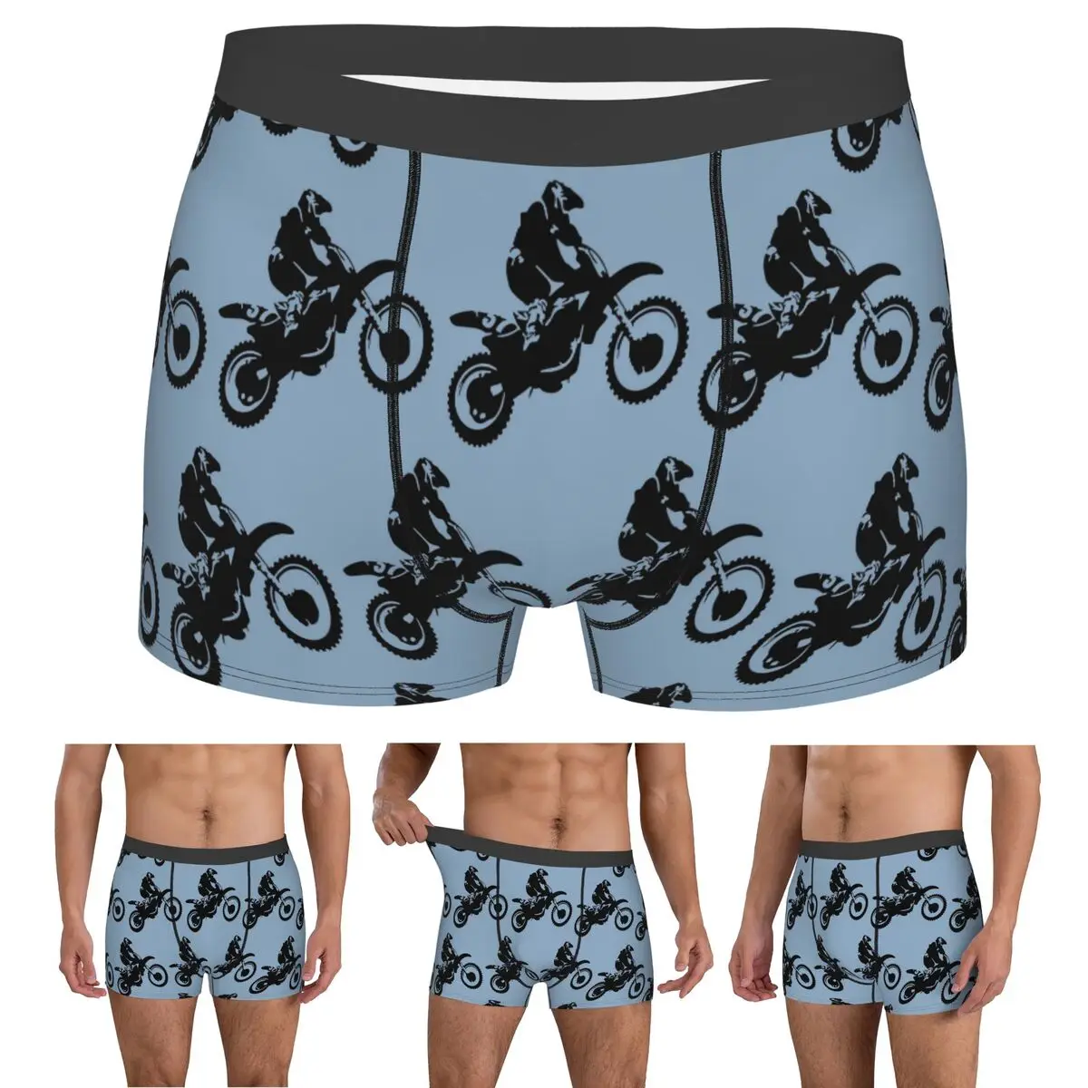 Boxer Underpants Shorts Moto X Dirt Bike Monotone Vector Art Panties Male Ventilate Underwear for Homme Man Boyfriend Gifts