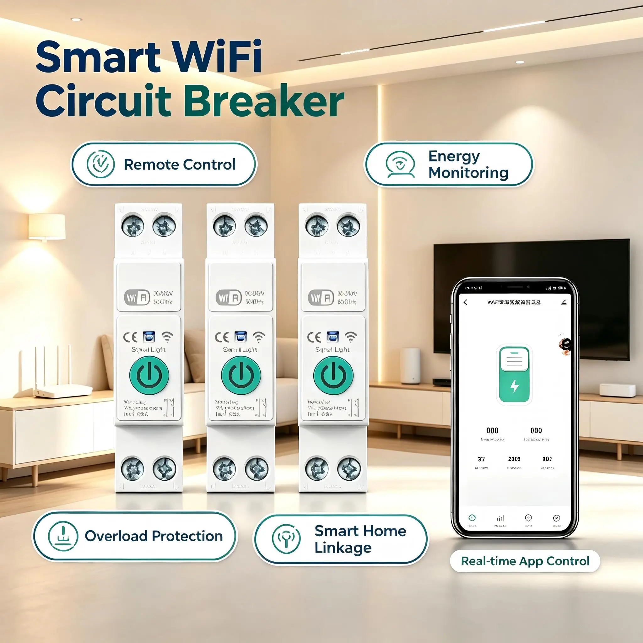 WIFI Smart Circuit Breaker 1P 16A/63A Power Metering Energy Meter KWh Work With Tuya APP Remote Switch Voltage Current Protec