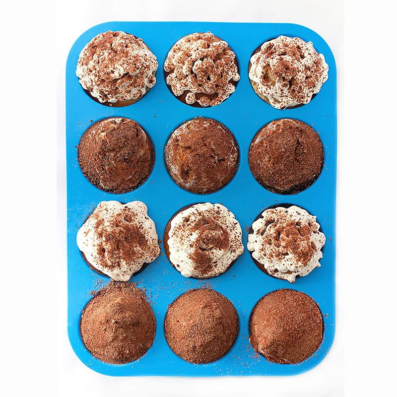 12-Cup Silicone Muffin Pan Non-Stick Muffin Moulds Baking Pan for Cupcake Tarts Egg Bites Bread BPA Free Baking Accessory