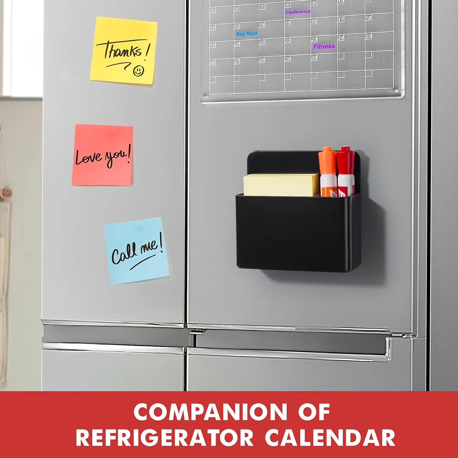 عبوتان من حامل القلم المغناطيسي، منظم بلاستيك ABS للثلاجة/السبورة البيضاء/الخزانة، تخزين المنزل والمكتب المدرسي، أسود