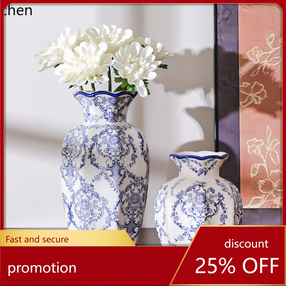 

Zml blue and white porcelain new chinese retro ceramic vase high-end hydroponic home desktop ornaments