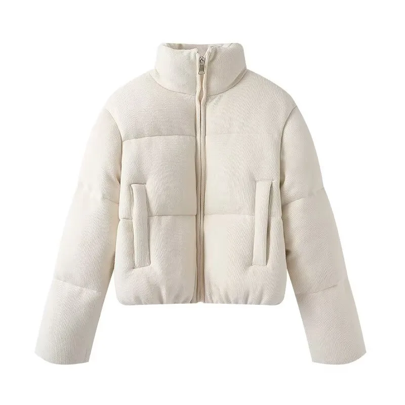 

Women's Knitted Fabric Stand Collar Warm Cotton Jaet 3D Stereo Pattern Long Sve Polyester Material Autumn Faion