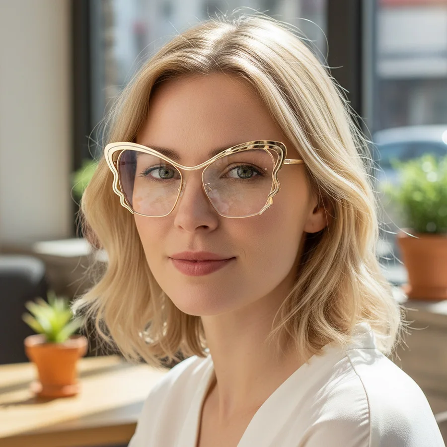 

Новые металлические полые очки в форме бабочки, уникальные художественные ретро-очки без рецепта для женщин