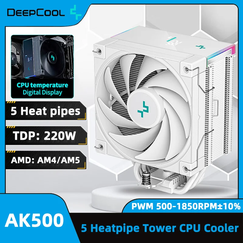 

Кулер для процессора DEEPCOOL AK500S, 5 тепловых труб, башенный радиатор Шим, воздушный кулер с цифровым дисплеем в режиме реального времени для LGA1700/1200 115X AM4 AM5