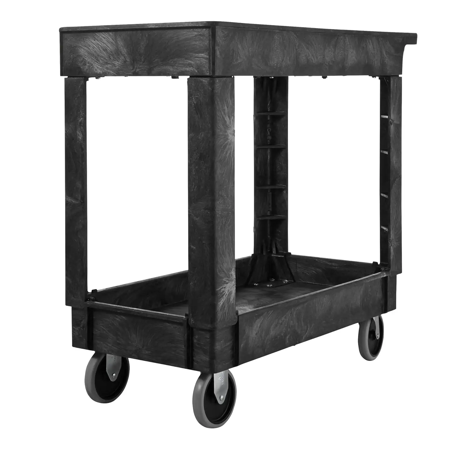 Heavy-Duty 2-Shelf Rolling Cart with Wheels, 300-Pound Capacity, Black, Ideal for School Restaurant Warehouse Use