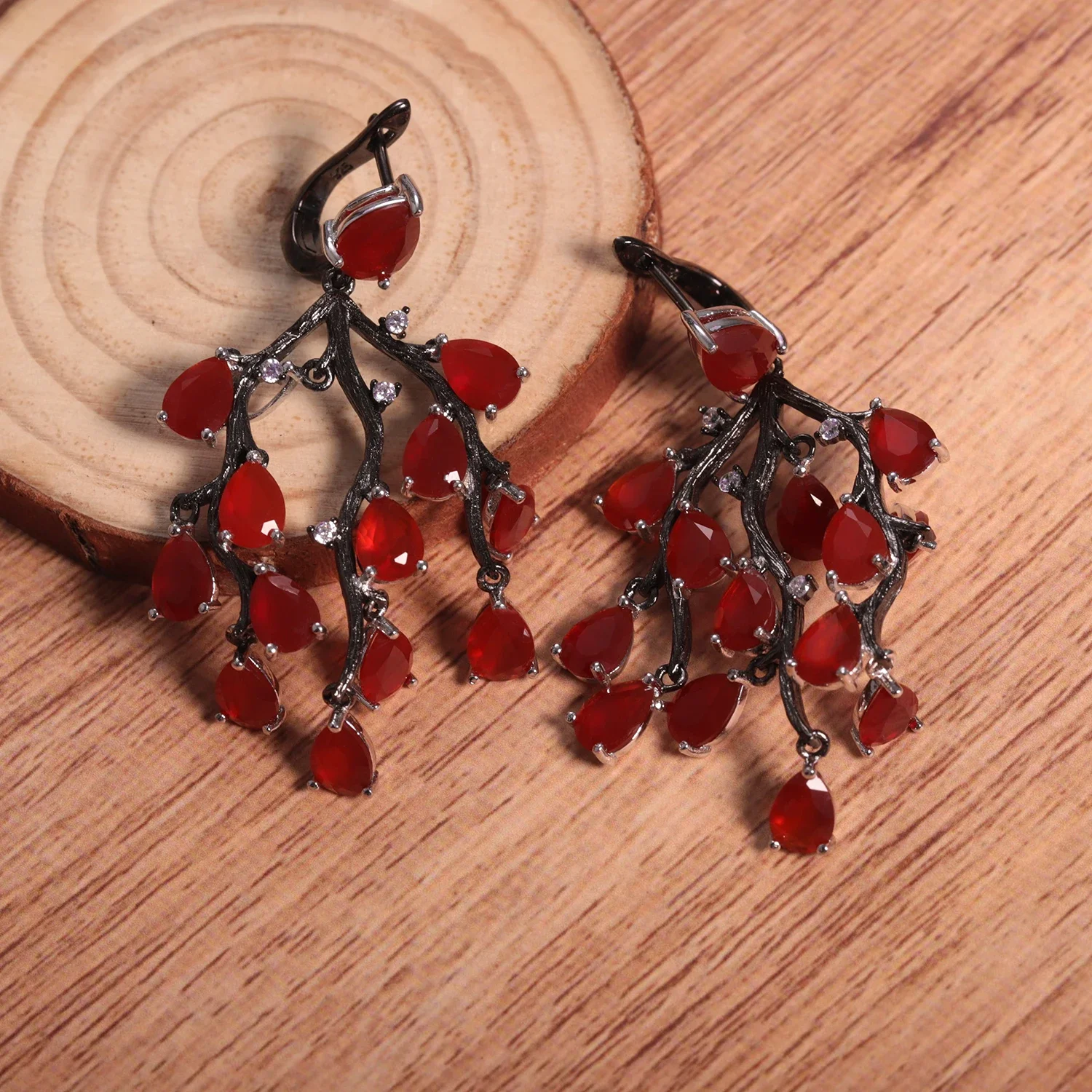 GEM\'S BALLET 925 Sterling Silver Creative Pine Branch Earrings Natural Red Agate Gemstone Handmade Drop Earrings Gift For Her