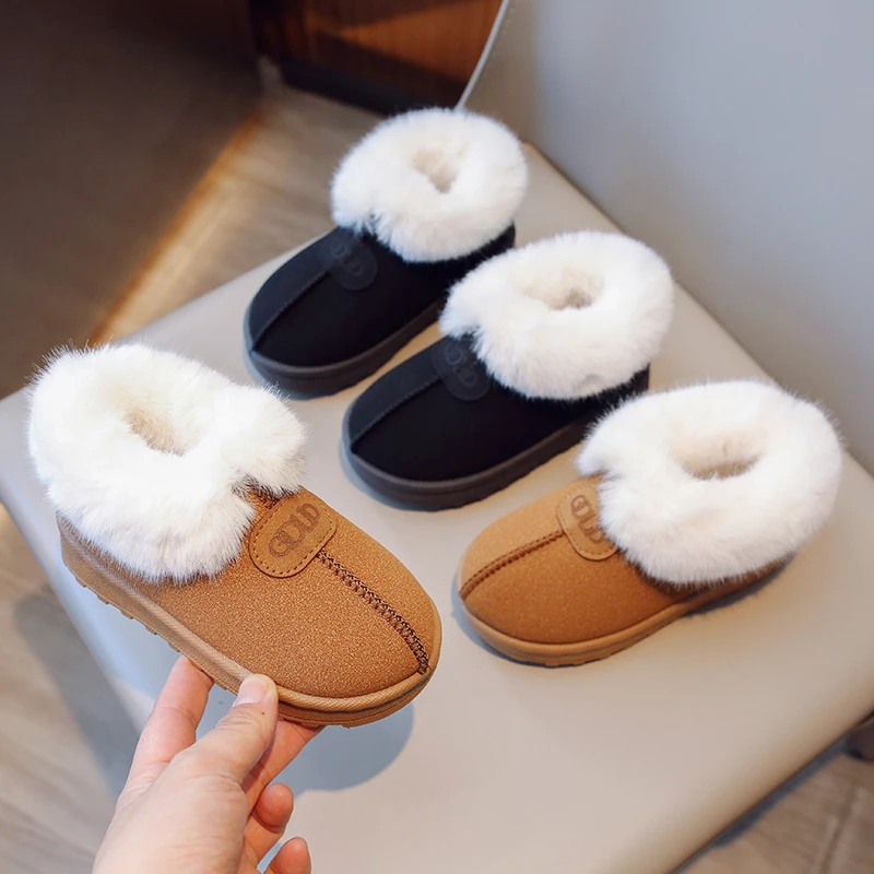 

New 2025 Children's Snow Boots Thickened Fleece Warm Fur Lined Anti-slip Cotton Shoes for Boys/Girls Winter Short Boots