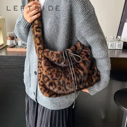LEFTSIDE Small Leopard Faux Fur Shoulder Bags for Women 2024 Y2K Winter Korean Fashion New Trends Females Handbags and Purses