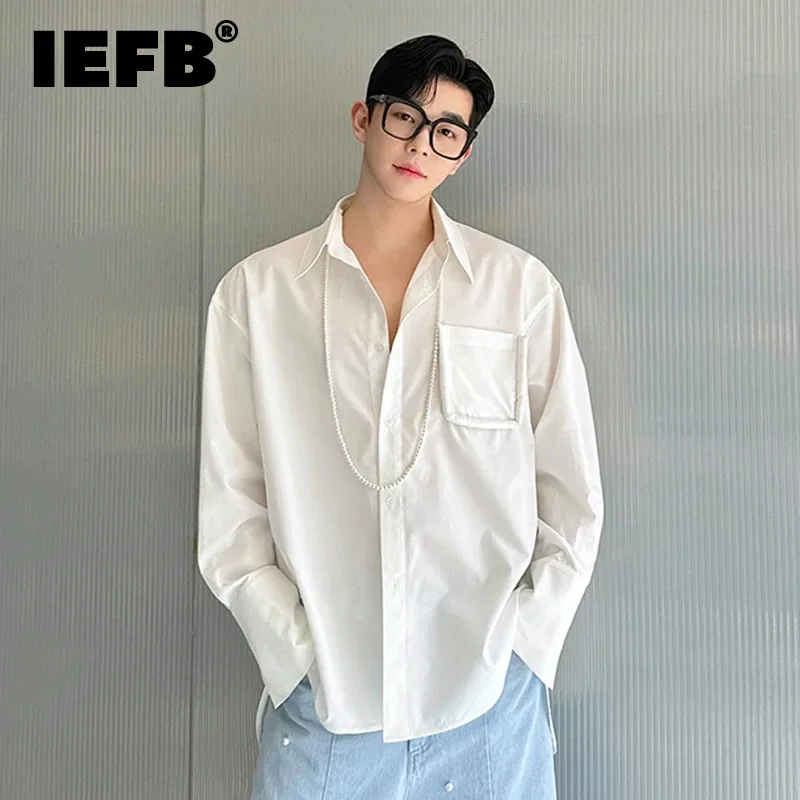 

IEFB Niche Designe Solid Color Pocket Male Long Sleeve Shirt Summer New Stylish Men Clothing Lapel Korean Style Shirts 9C5954