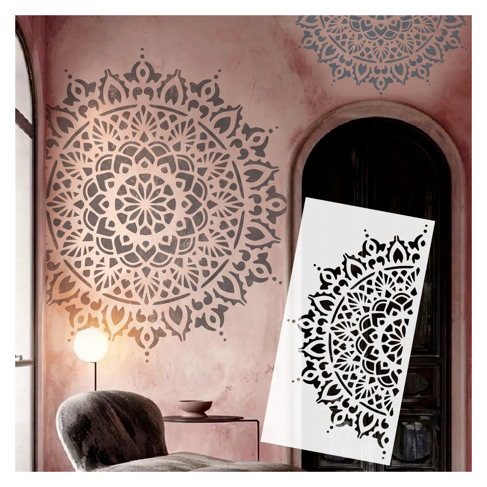 Large Mandala Wall Stencil Reusable round Flower Tropical Decor Template for Painting Furniture Fabric Home Decor