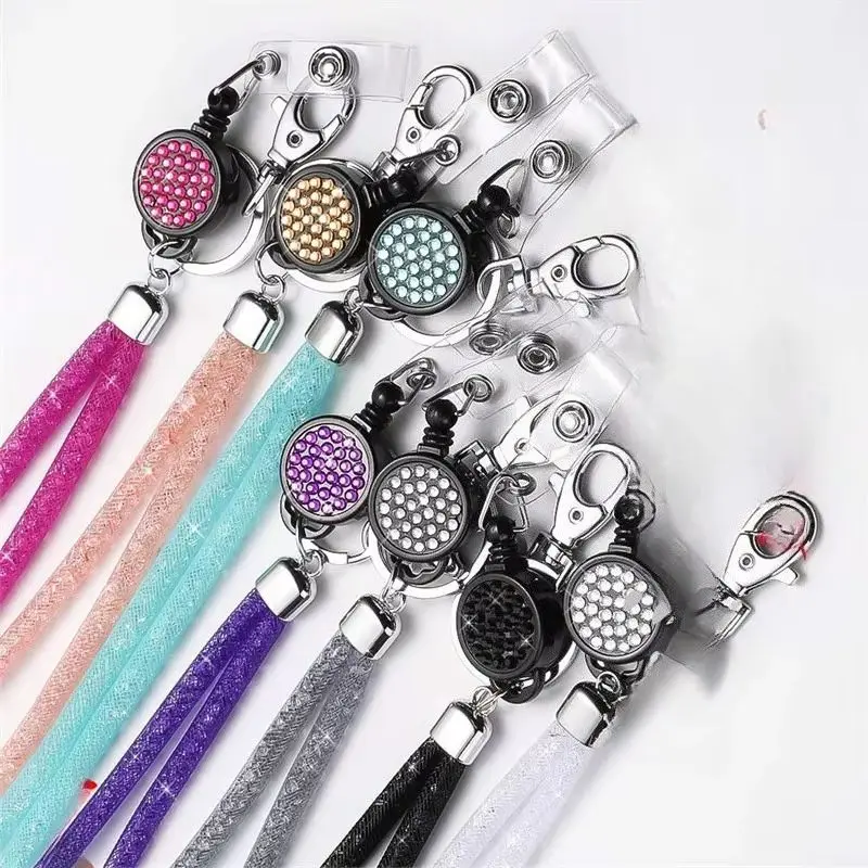 Fashion Bling Crystal Lanyard Cellphone Necklace Multi Color ID Card Lanyard Keyring Retractable Lanyard Phone Strap Key Holder